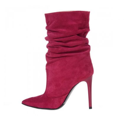 Botine stiletto roz magenta piele intoarsa