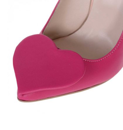 Pantofi piele roz fucsia accesorizati cu inimioara
