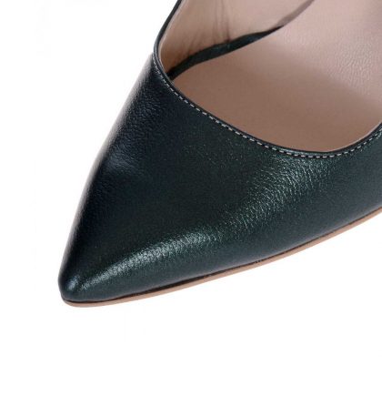 Pantofi stiletto bareta piele verde piele aurie