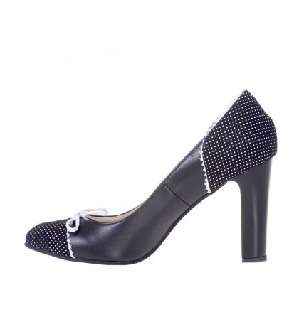 Pantofi office toc gros piele neagra piele cu buline