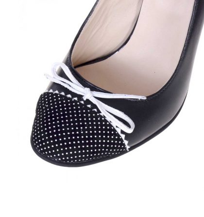 Pantofi office toc gros piele neagra piele cu buline