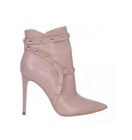 Botine stiletto nude piele capse aurii