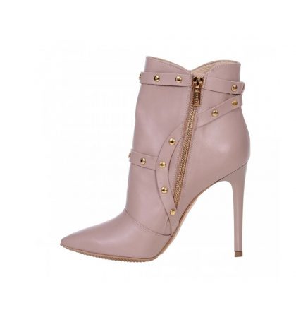 Botine stiletto nude piele capse aurii