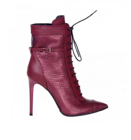 Botine grena stiletto piele naturala si piele print sarpe
