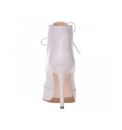 Botine stiletto ivory piele naturala siret