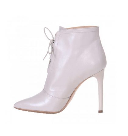 Botine stiletto ivory piele naturala siret