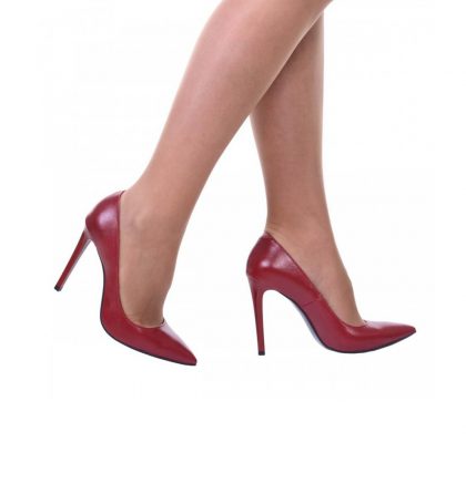 Pantofi rosu inchis stiletto piele naturala