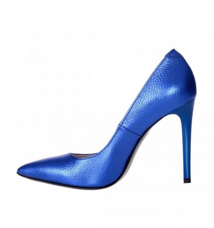 Pantofi stiletto albastru metalizat piele naturala