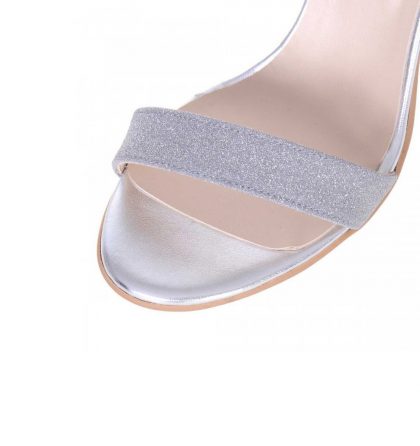 Sandale comode piele argintie si glitter