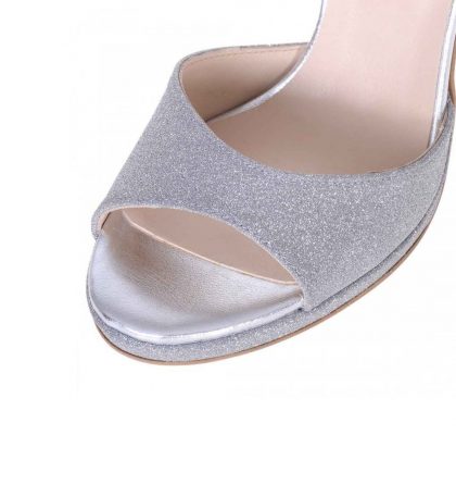 Sandale inalte platforma piele argintie si glitter