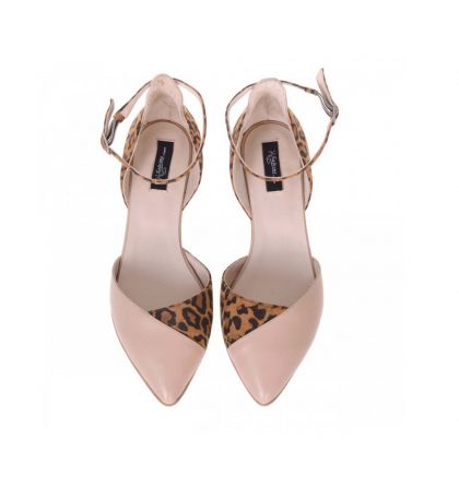 Balerini piele animal print si piele crem