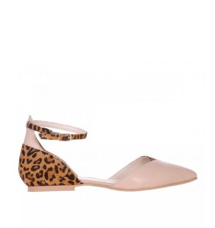 Balerini piele animal print si piele crem