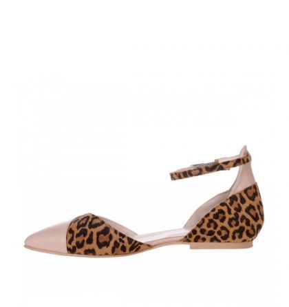 Balerini piele animal print si piele crem