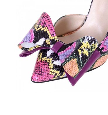 Pantofi stiletto piele imprimeu sarpe colorat toc gros si funda