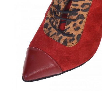 Botine elegante stiletto piele intoarsa rosie si piele animal print