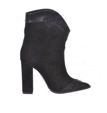 Botine negre piele intoarsa piele croco toc gros