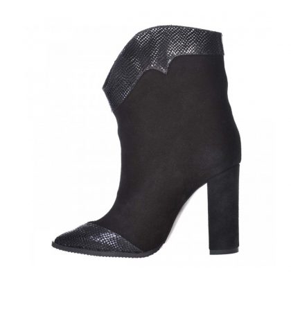 Botine negre piele intoarsa piele croco toc gros