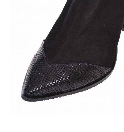 Botine negre piele intoarsa piele croco toc gros