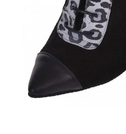 Botine toc gros piele intoarsa neagra si piele animal print