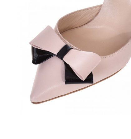 Pantofi dama cu bareta piele nude rose si piele neagra lacuita