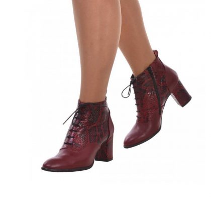 Botine comode piele bordo imprimeu sarpe