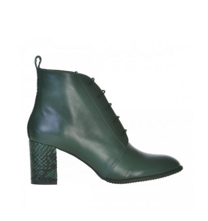 Botine toc jos piele verde inchis