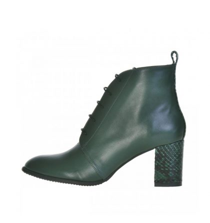 Botine toc jos piele verde inchis