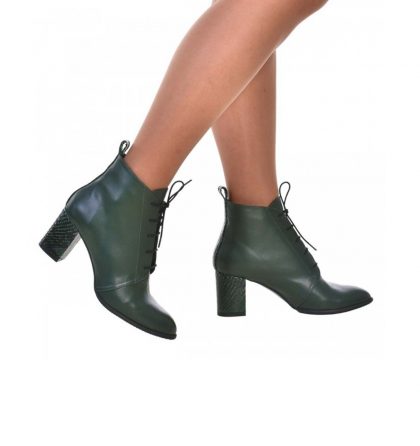 Botine toc jos piele verde inchis