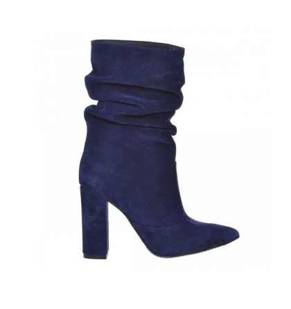 Botine bleumarin toc gros piele intoarsa