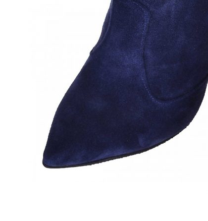 Botine bleumarin toc gros piele intoarsa