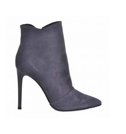 Botine gri inchis stiletto din piele intoarsa