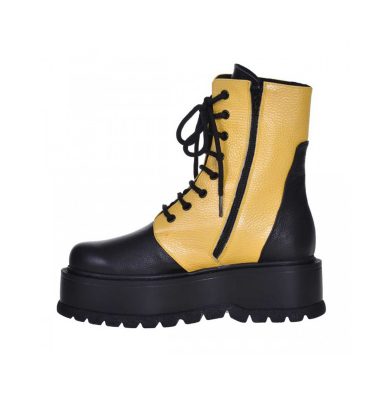 Bocanci dama piele galbena si piele neagra talpa groasa