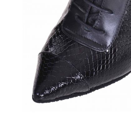 Botine stiletto din piele neagra si piele cu imprimeu croco