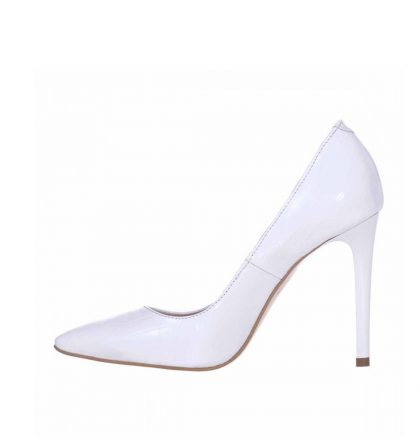 Pantofi albi stiletto din piele naturala cu presaj croco