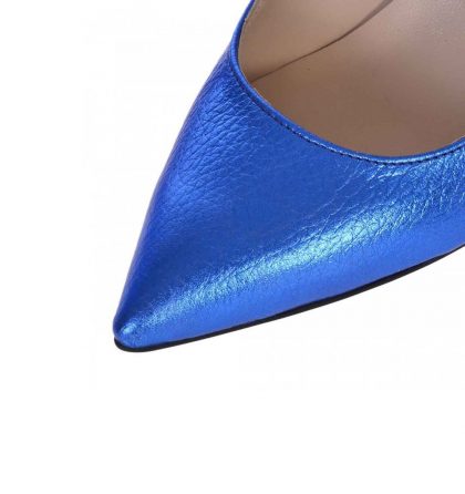 Pantofi stiletto comozi din piele naturala albastru metalizat