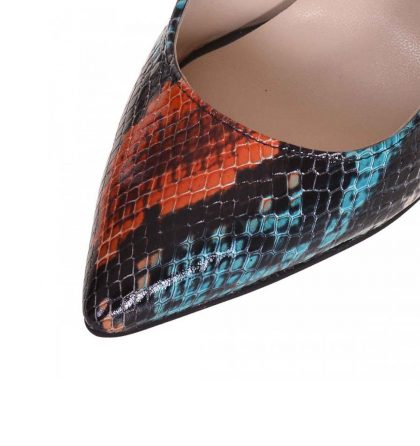 Pantofi stiletto din piele cu imprimeu sarpe colorat