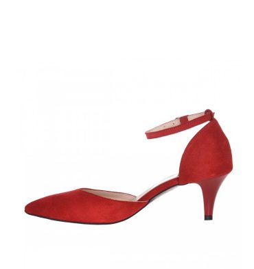 Pantofi stiletto rosii piele intoarsa toc jos