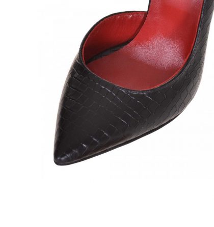 Pantofi decupati stiletto din piele neagra cu print croco
