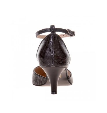 Pantofi stiletto toc jos piele negru croco