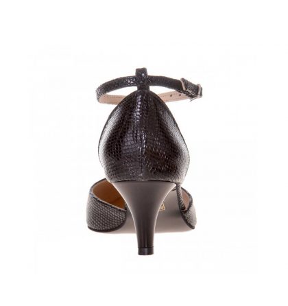 Pantofi stiletto toc jos piele negru croco