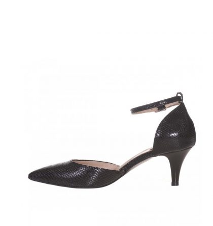 Pantofi stiletto toc jos piele negru croco