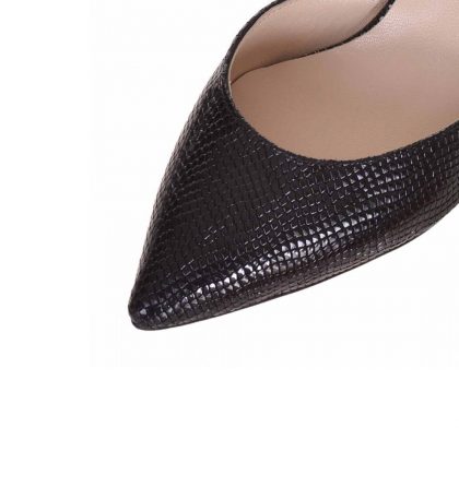 Pantofi stiletto toc jos piele negru croco