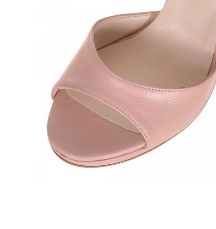 Sandale roz pudra din piele naturala cu toc gros