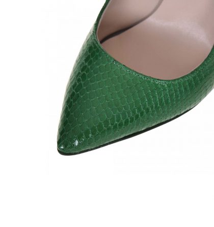 Pantofi stiletto verzi piele imprimeu croco