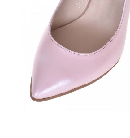 Pantofi toc gros piele roz sidefat si piele fucsia