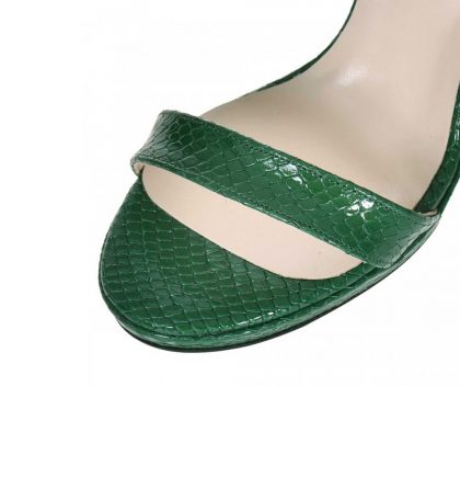 Sandale cu toc inalt si platforma din piele verde croco