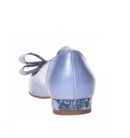 Balerini bleu sidefat din piele naturala accesorizati cu funda