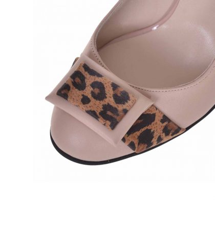 Pantofi office bej din piele naturala cu insertii animal print