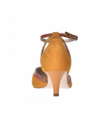 Pantofi stiletto toc jos piele intoarsa galben mustar
