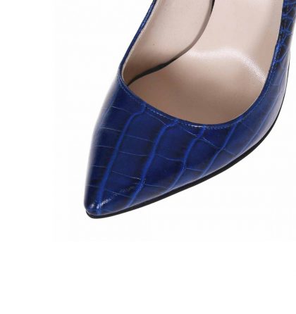 Pantofi albastri stiletto din piele naturala presaj croco